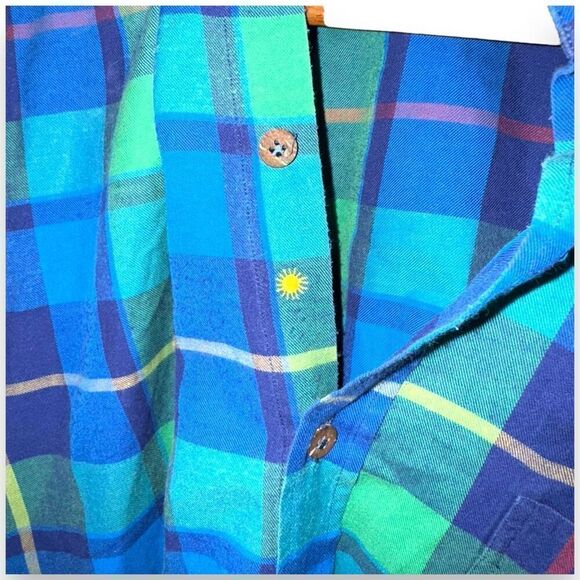 Giannetto Portofino Blue & Green Plaid Flannel Button Down - Picture 4 of 10